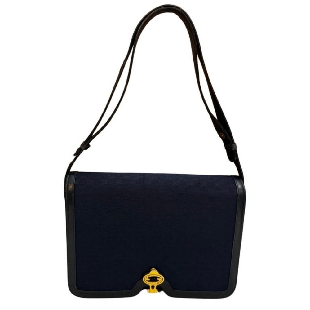 1970s Vintage GUCCI Micro GG Jacquard Leather Shoulder Bag Navy